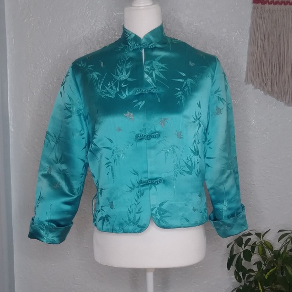 Vintage Teal Mandarin Collar Jacket - Picture 2 of 6